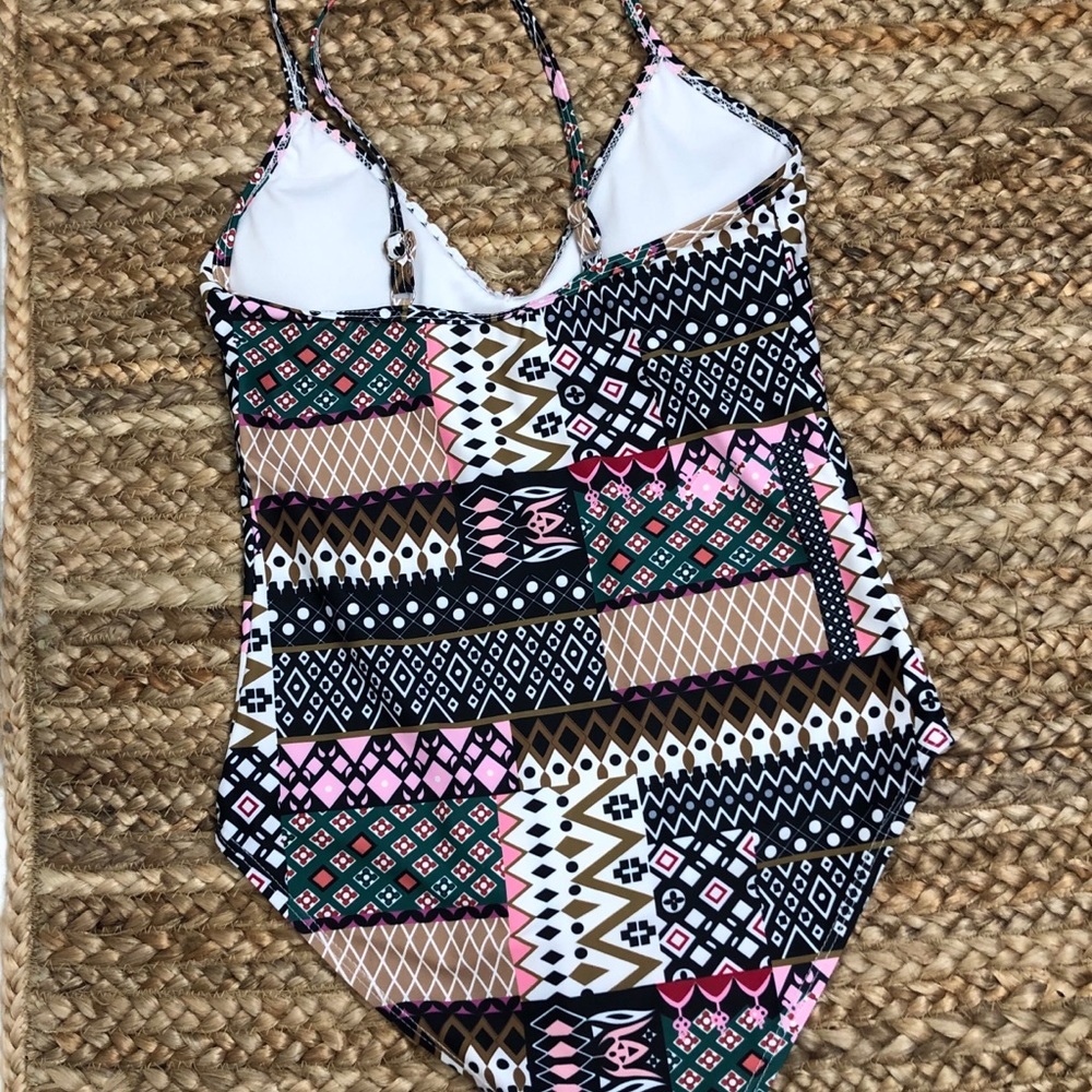 Patch Work Print Onepiece Swimsuit - image 5